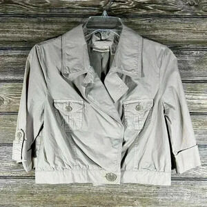 DKNY Jeans Tan Cotton 3/4 Sleeve Cropped One Button Jacket Size Medium